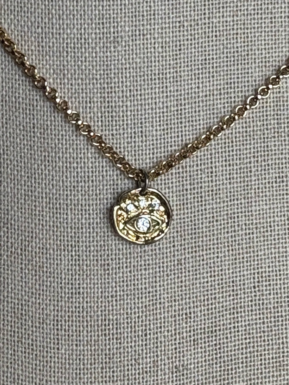 Mod & Jo 14K Gold Filled Chain 925 Vermeil Evil Eye Coin Pendant Necklace 16”